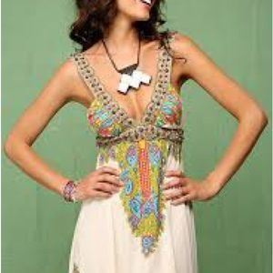 Free People Beaded Yucatan Paisley Criss Cross Strap Dress; size XS